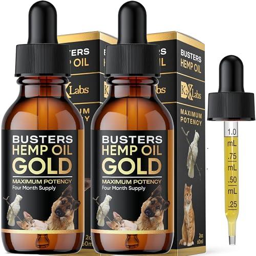 Buster's Gold Organic Hemp Oil, 2 Large 60ml Bottles 4Month Supply, for Dogs Pets, Made in USA - Miracle Formula, Perfectly Balanced Omega 3, 6, 9 - Joint Relief, Calming (2-Pack)