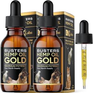 Buster's Gold Organic Hemp Oil, 2 Large 60ml Bottles 4Month Supply, for Dogs Pets, Made in USA - Miracle Formula, Perfectly Balanced Omega 3, 6, 9 - Joint Relief, Calming (2-Pack)