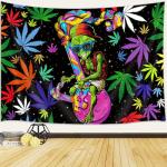 Viajar Trippy Weed Marijuana Tapestry - Cool Alien Leaf Design for Bedroom, Psychedelic Tie Dye Stoner Wall Art for Men, Weed Aesthetic Hippie Poster for Dorm (40X30 Inch), Yellow