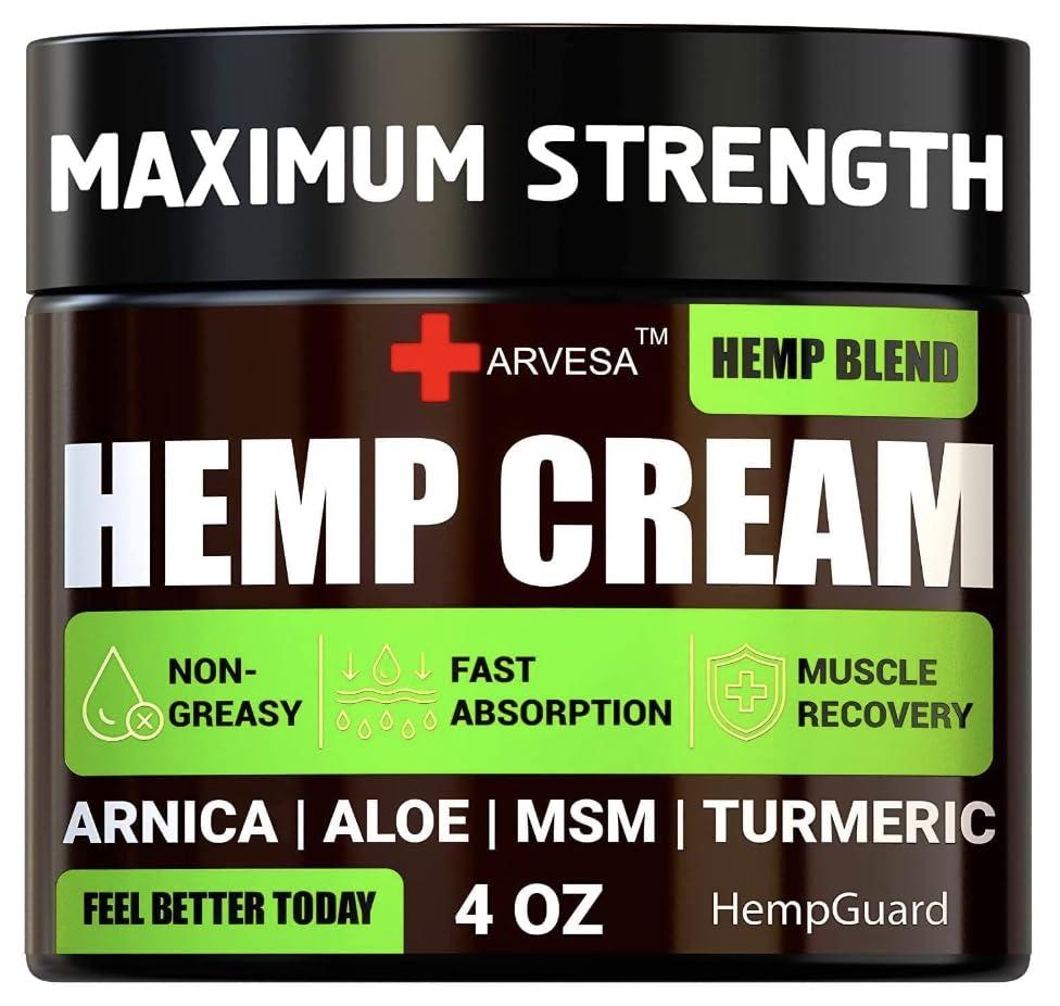 Generic Natural Hemp Cream for Muscles, Joints, Back, Knees, Neck, Fingers, Elbows - High Strength Hemp Oil Extract with Arnica, Emu Oil, Turmeric - Made in The USA