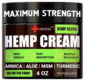 Generic Natural Hemp Cream for Muscles, Joints, Back, Knees, Neck, Fingers, Elbows - High Strength Hemp Oil Extract with Arnica, Emu Oil, Turmeric - Made in The USA