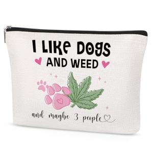 SEAOYOZO Dog Weed Lover Gifts Cute Makeup Bag Accessories for Women Girl Funny Dog Mom Gifts Cosmetic Bag for Female Her Girl Niece Travel Toiletry Bag for Dog Owner