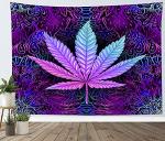 LB Marijuana Weed Tapestry Wall Hanging Trippy Cannabis Leaf Tapestry Colorful Leaves Purple Psychedelic Wall Art for Bedroom Living Room College Dorm Home Decor,60x40 inch