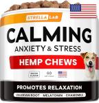 Advanced Calming Chews for Dogs - Hemp Chews and Melatonin - Anxiety Relief - Sleep Aid - Relaxing Treats - Stress Relief During Fireworks, Storms, Thunder, Barking - Made in USA - BBQ - 60ct