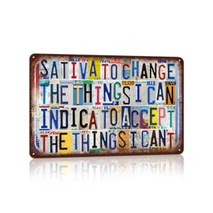 JBYMsign Vintage Wall Decor Inspirational Quotes Metal Sign Tin Signs Poster - Sativa To Change The Things I Can，Indica To Accept The Things I Can’t