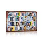 JBYMsign Vintage Wall Decor Inspirational Quotes Metal Sign Tin Signs Poster - Sativa To Change The Things I Can，Indica To Accept The Things I Can’t