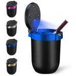 Windshoon Smokeless Car Ashtray with Lid - Stainless Steel Inner Container Windproof Ashtray, Portable LED Blue Light Auto Accessories for Travel, Detachable Mini Trash Can (Blue 1-Pack)
