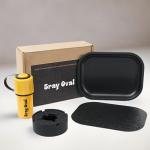 Black Rolling Tray Set with Magnetic Lid 7"x5" - Smoking Accessories by Gray Oval