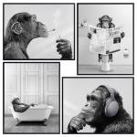 Monkey Wall Art for Bathroom - funny Wall Decor for Men, Teens, College Dorm Room Decor - Chimp Smoking Weed Posters for Men, Women, Man cave, Bedroom - Monkey Music Art - funny Artwork Bathroom Set