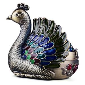 K COOL Peacock Metal Ashtray with Lid, Windproof Portable Cigarette Ashtray for Indoor or Outdoor Use, Ash Holder for Smokers, Desktop Smoking Ash Tray for Patio Porch Reception Decoration (Bronze)