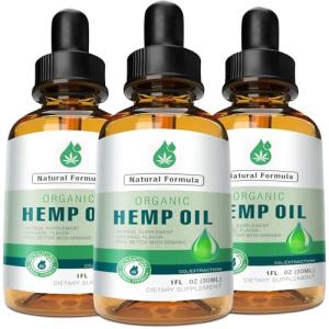 (3-Pack) Hemp Oil Drops High Potency - Natural for Sleep Relaxation, Focus Calm - Organic C02 Extracted, Vegan, Non-GMO Tincture