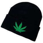 New! Unisex Embroidered Marijuana Pot Leaf Winter Knit Beanie (Black Marijuana Leaf)