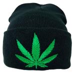 New! Unisex Embroidered Marijuana Pot Leaf Winter Knit Beanie (Black Marijuana Leaf)