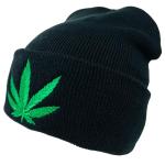 New! Unisex Embroidered Marijuana Pot Leaf Winter Knit Beanie (Black Marijuana Leaf)