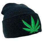 New! Unisex Embroidered Marijuana Pot Leaf Winter Knit Beanie (Black Marijuana Leaf)
