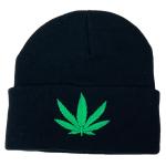 New! Unisex Embroidered Marijuana Pot Leaf Winter Knit Beanie (Black Marijuana Leaf)