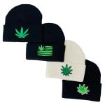 New! Unisex Embroidered Marijuana Pot Leaf Winter Knit Beanie (Black Marijuana Leaf)