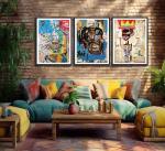 3 Pcs Street Wall Art Modern Abstract Pictures Poster Prints Wall Decor Artist Blue Color Print Canvas Painting for Living Room Bedroom Bathroom Office Home Decorations Unframed
