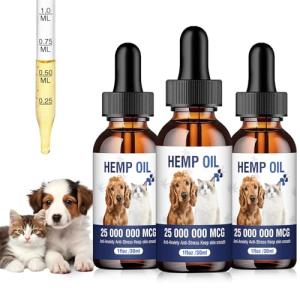 Hemp Oil for Dogs and Cats 3 Pack - Natural Calming Drops for Anxiety Stress Relief Relieves Pain Skin Irritation Joint Inflammation Promotes Relaxation Sleep Rich in Omega 3 6 9 for Skin Coat Health