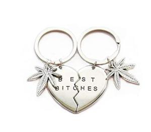 Marijuana Bitches Best Buds Keychains Set - Weed Heart Keychains for Best Friends