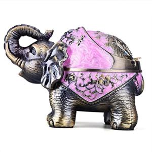 LAUYOO Stand Elephant Ashtray with Lid Windproof Metal Ashtrays Outdoor, Indoor Ashtray for Smoking,Vintage Practical Decoration Ash trays for Cigarettes Great Gift for Men Women-Pink