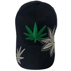 Unisex Marijuana Leaf Embroidered Dad Hat Adjustable Green Leaf Design Baseball Cap (Black)