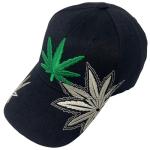 Unisex Marijuana Leaf Embroidered Dad Hat Adjustable Green Leaf Design Baseball Cap (Black)