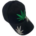 Unisex Marijuana Leaf Embroidered Dad Hat Adjustable Green Leaf Design Baseball Cap (Black)