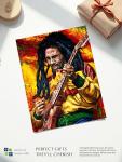 Reggae Inspired Wall Art Print – 8x10 Unframed Abstract Music Poster – Bold Colorful Guitarist Painting for Bedroom, Living Room, Dorm, Studio, or Bar – Vibrant Artwork Gift for Music Lovers