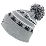 Marijuana Leafs Pom Pom Acrylic Beanie Hat - Grey Black