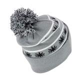 Marijuana Leafs Pom Pom Acrylic Beanie Hat - Grey Black