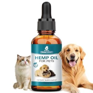 Pet Hemp Oil for Dogs and Cats - Anxiety Stress Pain Holistic Inflammation Relief - for Joint Hip Arthritis, Natural Calming Oil Drop - Organic Pets Treats