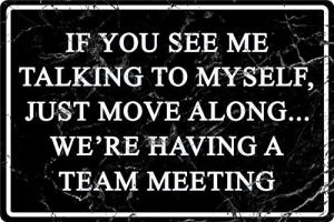 Funny Office Metal Tin Signs Humor Wall Art Decor, If You See Me Talking To Myself We're Having A Team Meeting, Cubicle Decor Accessories Women Gift Home Bar Decorations 12 X 8 Inch
