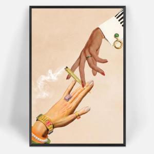 Vintage Surreal Collage Trippy Canvas Posters Abstract Altered Weed Wall Art Funny Whimsical Smoking Prints Painting For Living Room Bedroom Wall Decor 12x16in Framed