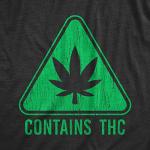 Mens Contains THC T Shirt Funny 420 Weed Leaf Warning Label Tee for Guys Funny T Shirts 420 Apparel for Men Novelty Tees for Guys Black - XL
