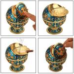 K COOL Pterosaur Windproof Ashtray with Flip Lid for Cigarette Metal Portable Smoking Tobacco Ashtray Indoor Outdoor, Handicrafts Rose Pattern Classy Gift for Women Men (Transparent Blue-Golden)