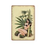 Allijune Trouble Ladies Weed Art, Weed Poster, Pin up Girl, Trippy Wall Art, Tatto Art, Pin Up Art,Garage Metal Sign for Man Cave Bar Garage Tools Wall Decor Wall Art, Metal Tin Sign 5.5 X 8 Inch