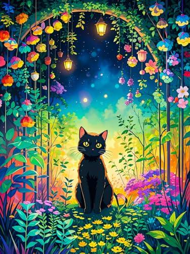 SANYUN Diamond Painting Kits,DIY Garden Cat Diamond Art Kits for Adults, Round 5D Animal and Flower Gem Art for Adults Crafts Pictures for Home Wall Decor Gifts 12 x 16 Inch