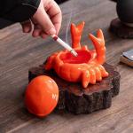 Ashtray with Lid, Windproof Tabletop Ceramic Cigarette Ash Tray for Outside or Inside, Crab Decor