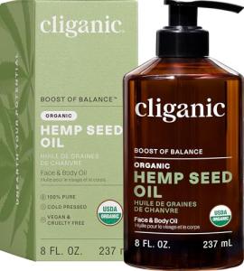 Cliganic Organic Hemp Seed Oil For Skin, Face & Hair - 100% Pure Cold Pressed Natural Unrefined