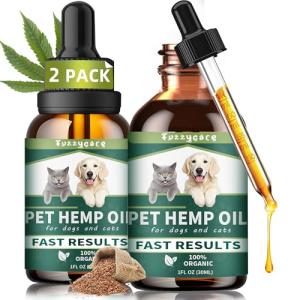 2Pack Hemp Oil for Dogs & Cats, Anxiety & Stress Relief Drops with Omega 3-6-9,Hemp Oil Helps with Pain, Stress, Sleep, Arthritis, Seizures Support, Calming Pet Supplement for Small & Large Pets