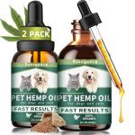 2Pack Hemp Oil for Dogs & Cats, Anxiety & Stress Relief Drops with Omega 3-6-9,Hemp Oil Helps with Pain, Stress, Sleep, Arthritis, Seizures Support, Calming Pet Supplement for Small & Large Pets
