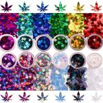 12 Pack - Metallic Rainbow Holographic Leaf Glitter - Solvent Resistant & Cosmetic Grade - Face Body Nails Resin Arts & Crafts, Tumblers, Bath Bombs, Resin - Weed Pot Marijuana Leaf