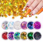12 Pack - Metallic Rainbow Holographic Leaf Glitter - Solvent Resistant & Cosmetic Grade - Face Body Nails Resin Arts & Crafts, Tumblers, Bath Bombs, Resin - Weed Pot Marijuana Leaf