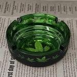 Creative Glass Ashtray, Featuring Trendy 80s Matte Black/Green Leaf Design, 4.25" x 1.25"Inches