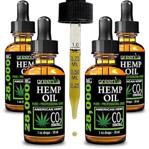 GreenIVe Hemp Oil Drops 28,000mg – Naturally Grown, Vegan, Rich in Omegas – Premium Hemp Oil Dropper – Non-GMO, Made in USA – 30mL (4 Pack)