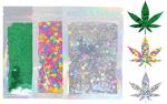 3 Pack - Green, Rainbow & Silver Holographic Leaf Glitter - Solvent Resistant & Cosmetic Grade - Face Body Nails Resin Arts & Crafts, Tumblers, Bath Bombs, Resin - Weed Pot Marijuana Leaf