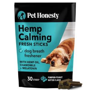 Hemp Calming Fresh Dental Sticks – Dog Dental Treats & Chews for Occasional Anxiousness and Fresh Breath – Hemp for Dogs to Promote Calm, Reduce Plaque + Tartar, and Support Relaxed Behavior – 30 Ct