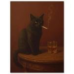 Vintage Moody Black Cat Smoking Poster Funny Cute Animal Canvas Wall Art Humor Cool Oil Canvas Painting for Bar Living Room Bedroom Wall Decor 12X16 inch Unframed