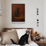 Vintage Moody Black Cat Smoking Poster Funny Cute Animal Canvas Wall Art Humor Cool Oil Canvas Painting for Bar Living Room Bedroom Wall Decor 12X16 inch Unframed